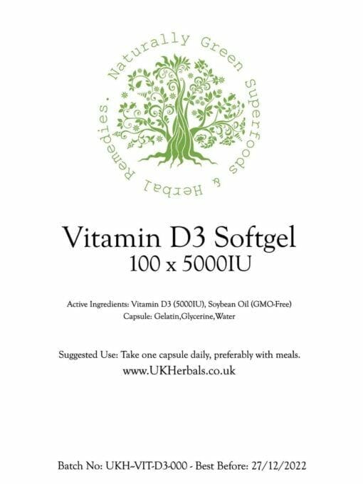 Vitamin D3 Softgel Product Label